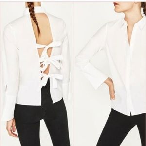 Zara White Button Up with Open Back Bows